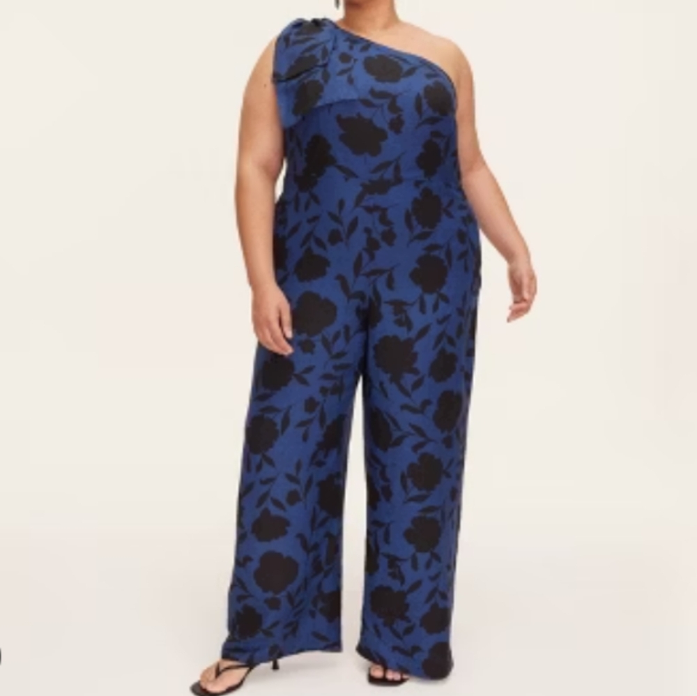 Kate Spade New York Classic Rose Jumpsuit Wide Leg One Shoulder Women's Plus 17
